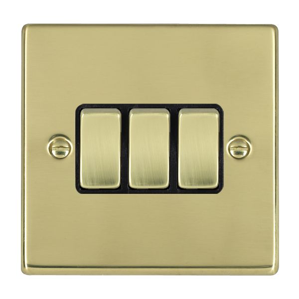 Hartland Polished Brass 3 gang 10AX 2 Way Rocker Polished Brass/Black