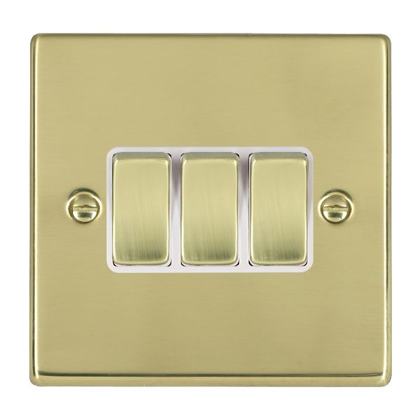 Hartland Polished Brass 3 gang 10AX 2 Way Rocker Polished Brass/White