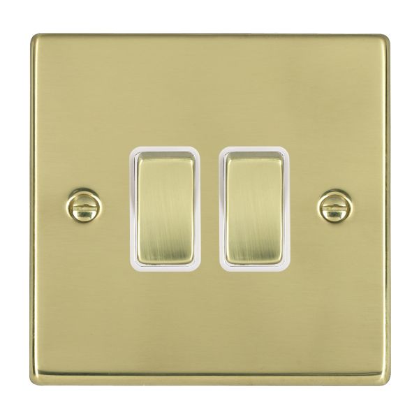 Hartland Polished Brass 2 gang 10AX Intermediate Rocker Polished Brass/White