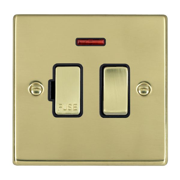 Hartland Polished Brass 1 gang 13A Double Pole Fused Spur and Neon Polished Brass/Black