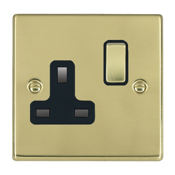 Hartland Polished Brass 1 gang 13A Double Pole Switched Socket Polished Brass/Black