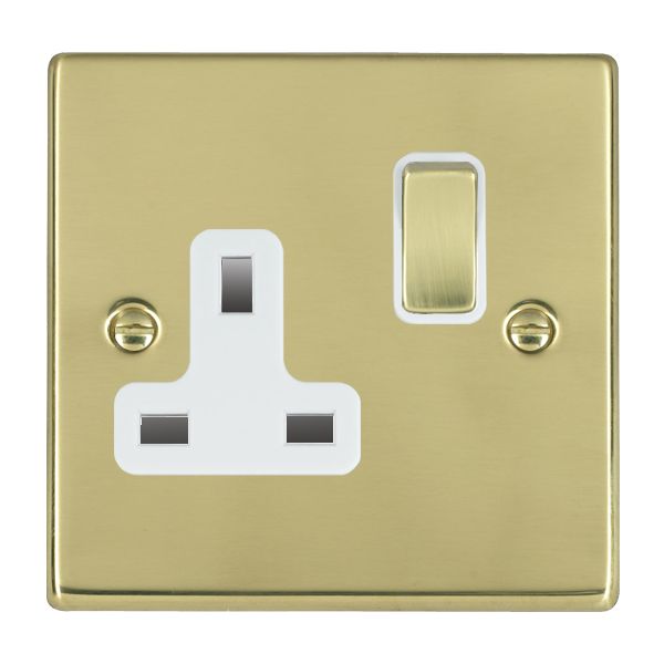 Hartland Polished Brass 1 gang 13A Double Pole Switched Socket Polished Brass/White