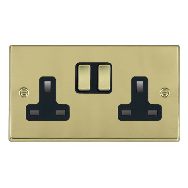 Hartland Polished Brass 2 gang 13A Double Pole Switched Socket Polished Brass/Black