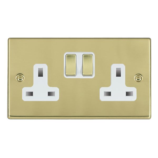 Hartland Polished Brass 2 gang 13A Double Pole Switched Socket Polished Brass/White