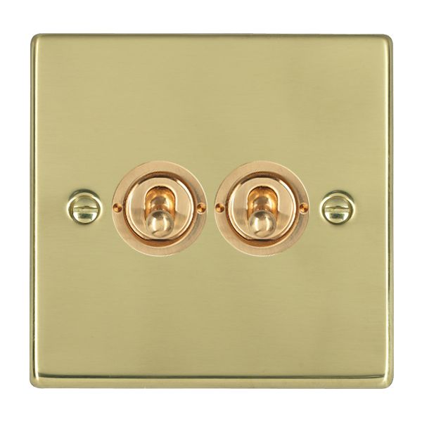 Hartland Polished Brass 2 gang 20AX 2 Way Toggle Module + Bezel Polished Brass