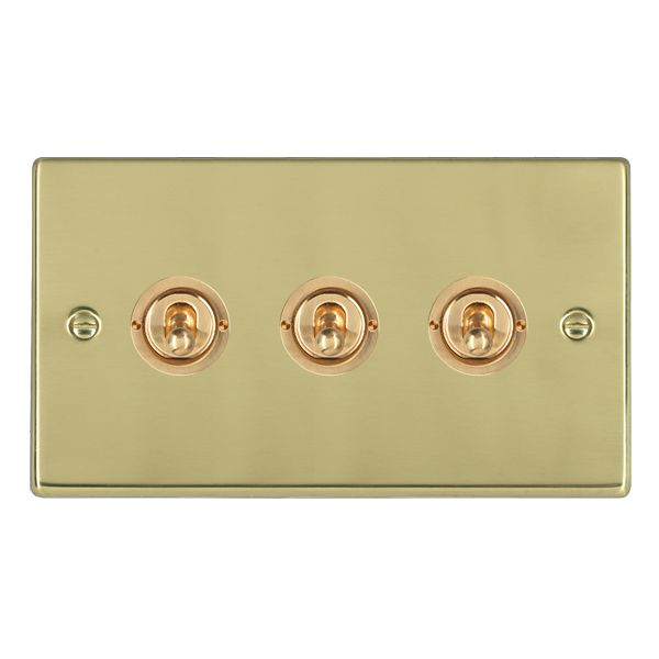 Hartland Polished Brass 3 gang 20AX 2 Way Toggle Module + Bezel Polished Brass