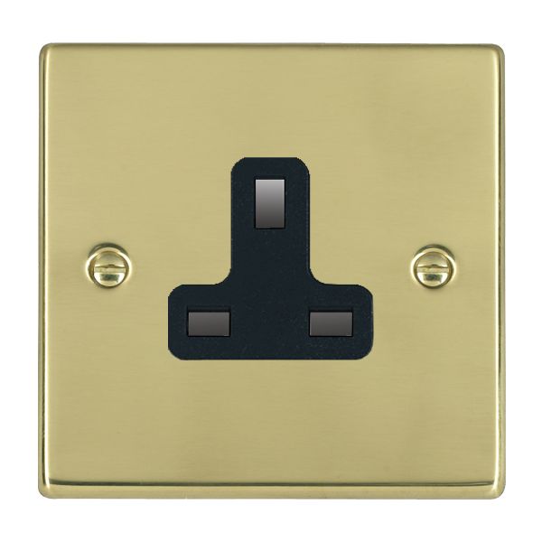 Hartland Polished Brass 1 gang 13A Unswitched Socket Black