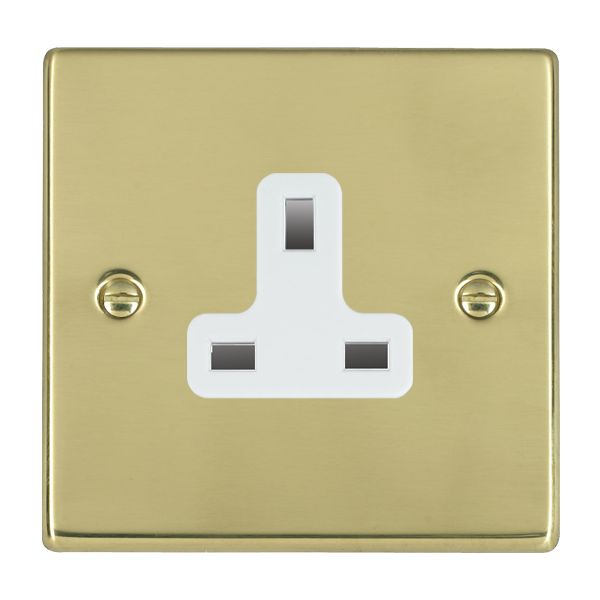 Hartland Polished Brass 1 gang 13A Unswitched Socket White