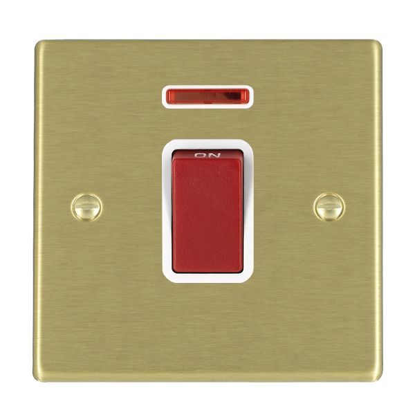 Hartland Satin Brass 1 gang 45A Double Pole Rocker and Neon Red/White