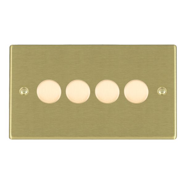 Hartland Satin Brass 4 gang 100W LED 2 Way Push On/Off Rotary Dimmer Satin Brass