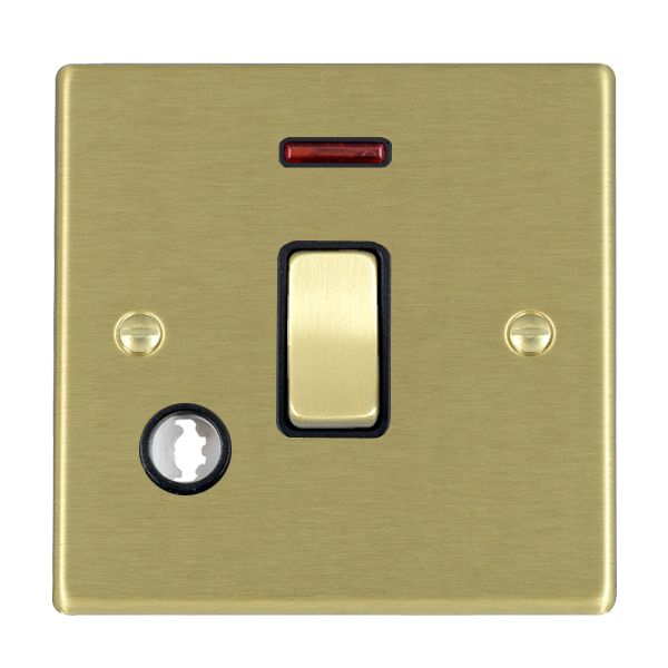 Hartland Satin Brass 1 gang 20AX Double Pole Rocker and Neon and Cable Outlet Satin Brass/Black