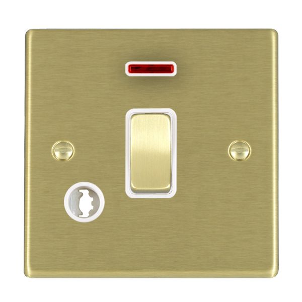 Hartland Satin Brass 1 gang 20AX Double Pole Rocker and Neon and Cable Outlet Satin Brass/White