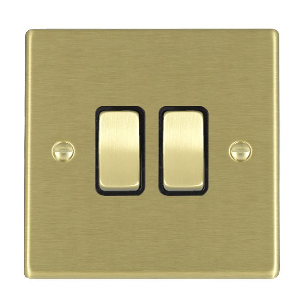 Hartland Satin Brass 2 gang 10AX 2 Way Rocker Satin Brass/Black