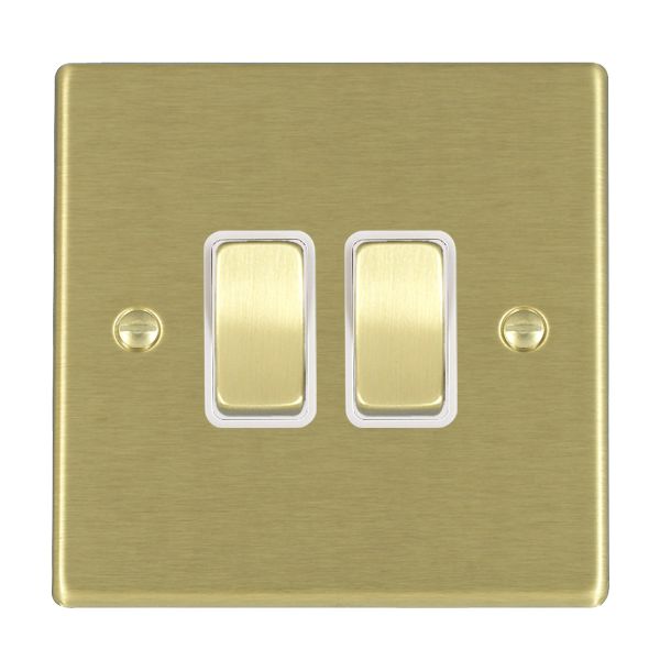 Hartland Satin Brass 2 gang 10AX 2 Way Rocker Satin Brass/White