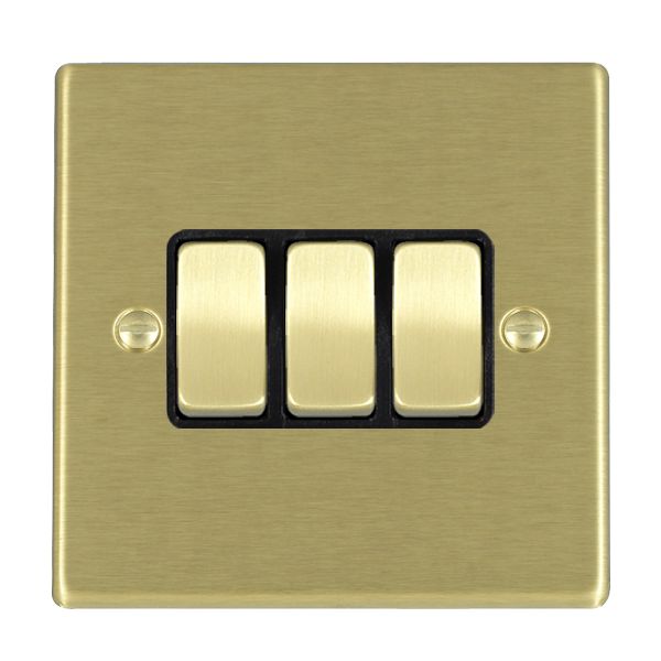 Hartland Satin Brass 3 gang 10AX 2 Way Rocker Satin Brass/Black