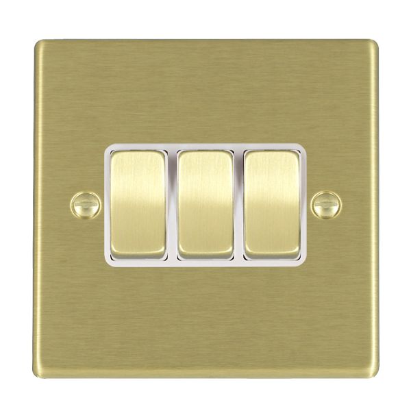 Hartland Satin Brass 3 gang 10AX 2 Way Rocker Satin Brass/White