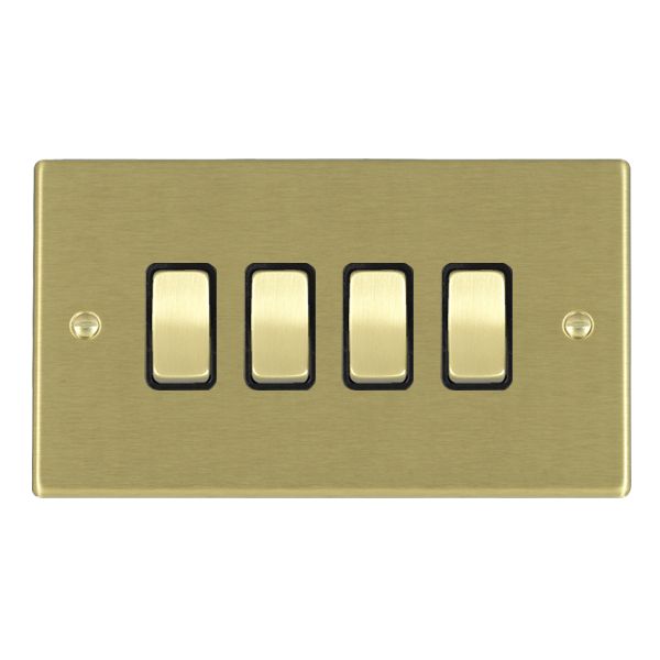 Hartland Satin Brass 4 gang 10AX 2 Way Rocker Satin Brass/Black