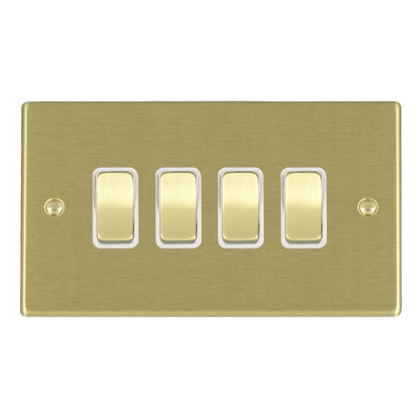 Hartland Satin Brass 4 gang 10AX 2 Way Rocker Satin Brass/White