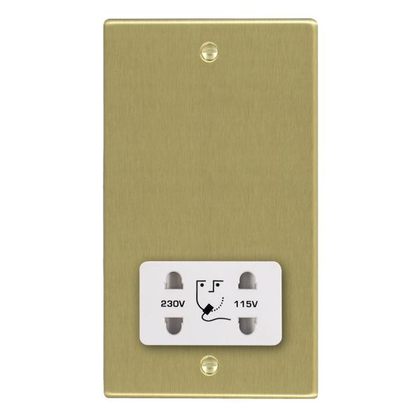 Hartland Satin Brass Shaver Dual Voltage Unswitched Socket (Vertically Mounted) White