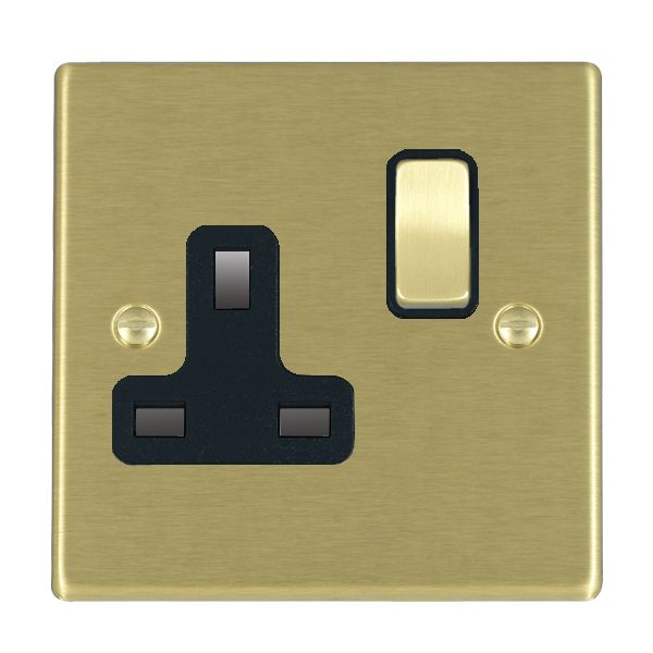 Hartland Satin Brass 1 gang 13A Double Pole Switched Socket Satin Brass/Black