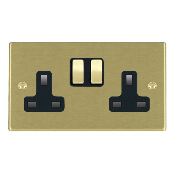 Hartland Satin Brass 2 gang 13A Double Pole Switched Socket Satin Brass/Black