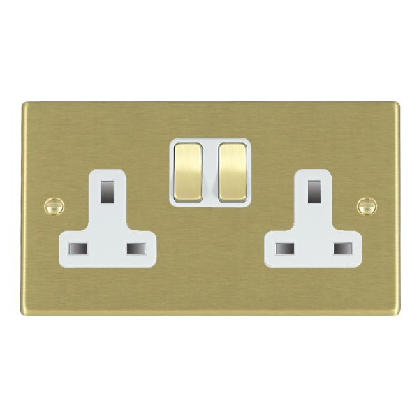 Hartland Satin Brass 2 gang 13A Double Pole Switched Socket Satin Brass/White