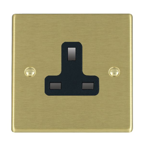 Hartland Satin Brass 1 gang 13A Unswitched Socket Black