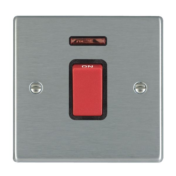 Hartland Satin Steel 1 gang 45A Double Pole Rocker and Neon Red/Black