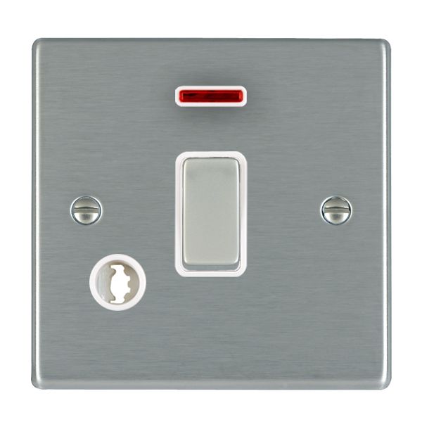 Hartland Satin Steel 1 gang 20AX Double Pole Rocker and Neon and Cable Outlet Satin Steel/White