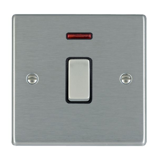 Hartland Satin Steel 1 gang 20AX Double Pole Rocker and Neon Satin Steel/Black