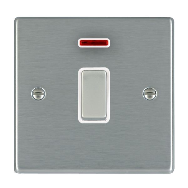 Hartland Satin Steel 1 gang 20AX Double Pole Rocker and Neon Satin Steel/White