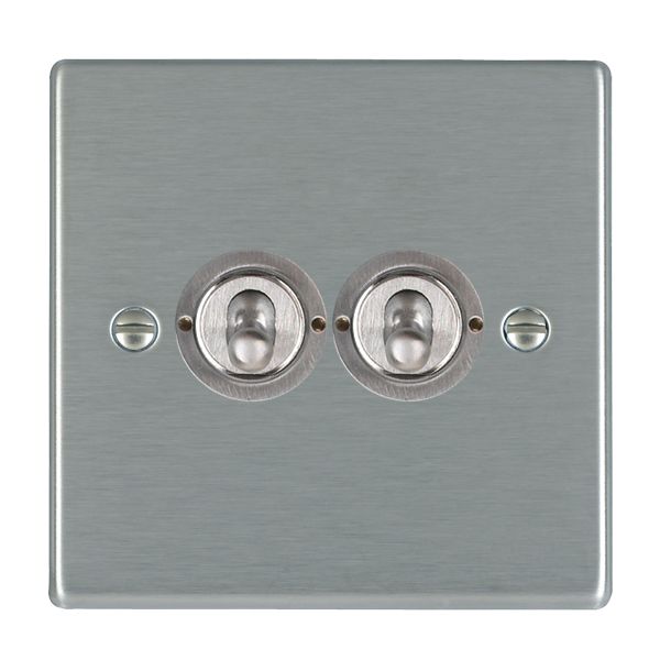 Hartland Satin Steel 2 gang 20AX 2 Way Toggle Satin Steel