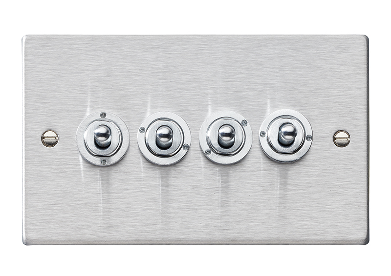 Hartland Satin Steel 4 gang 20AX 2 Way Toggle Satin Steel