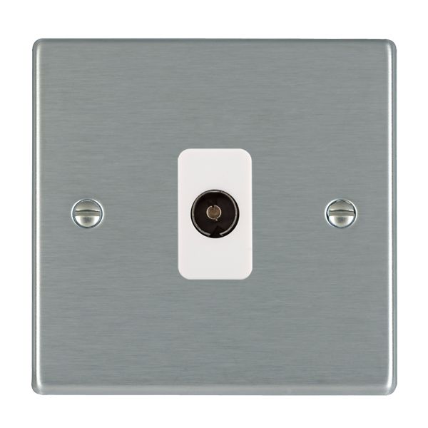 Hartland Satin Steel 1 gang Isolated TV 1in/1out White
