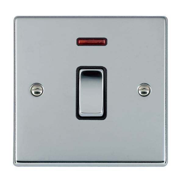 Hartland Bright Chrome 1 gang 20AX Double Pole Rocker and Neon Bright Chrome/Black