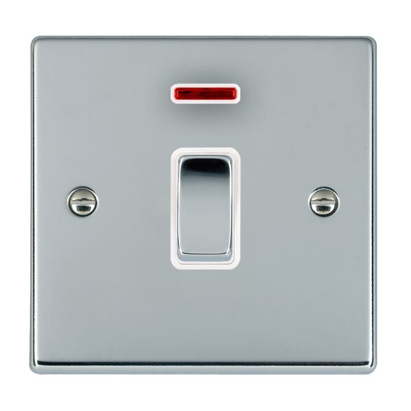 Hartland Bright Chrome 1 gang 20AX Double Pole Rocker and Neon Bright Chrome/White