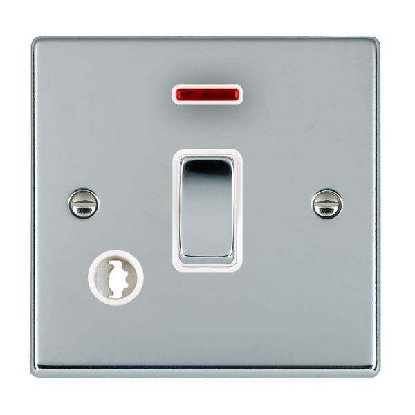 Hartland Bright Chrome 1 gang 20AX Double Pole Rocker and Neon and Cable Outlet Bright Chrome/White