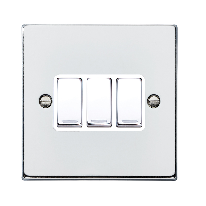 Hartland Bright Chrome 3 gang 10AX 2 Way Rocker Bright Chrome/White
