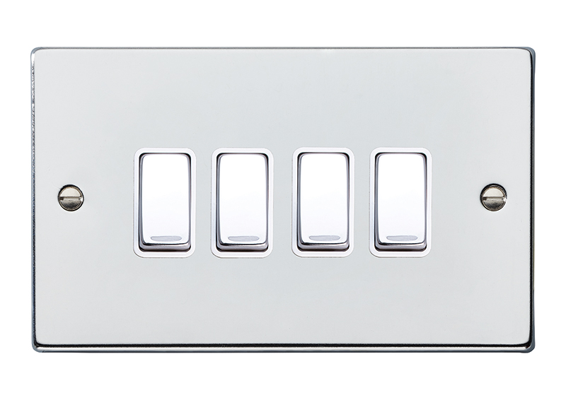 Hartland Bright Chrome 4 gang 10AX 2 Way Rocker Bright Chrome/White