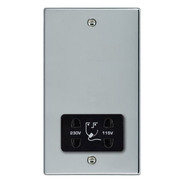 Hartland Bright Chrome Shaver Dual Voltage Unswitched Socket (Vertically Mounted) Black