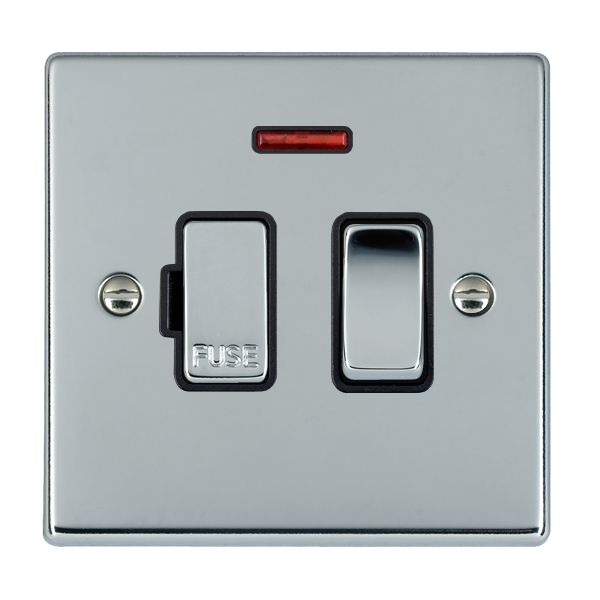 Hartland Bright Chrome 1 gang 13A Double Pole Fused Spur and Neon Bright Chrome/Black