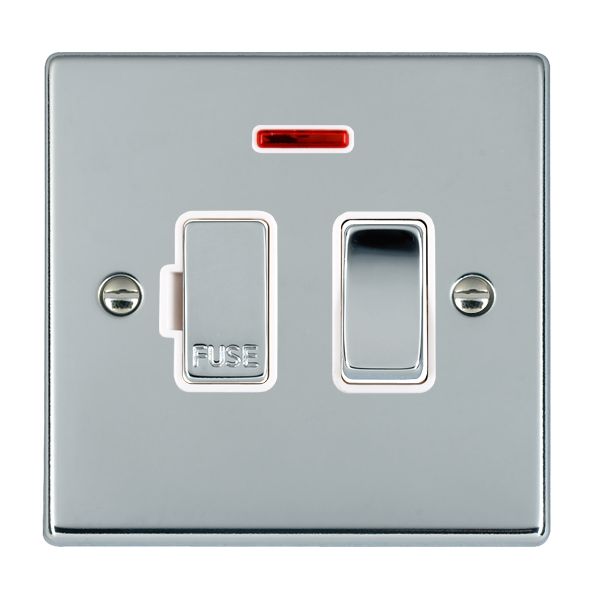 Hartland Bright Chrome 1 gang 13A Double Pole Fused Spur and Neon Bright Chrome/White