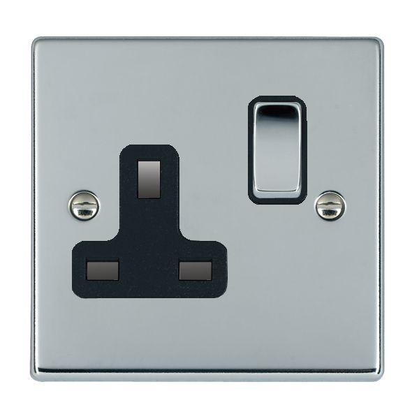 Hartland Bright Chrome 1 gang 13A Double Pole Switched Socket Bright Chrome/Black