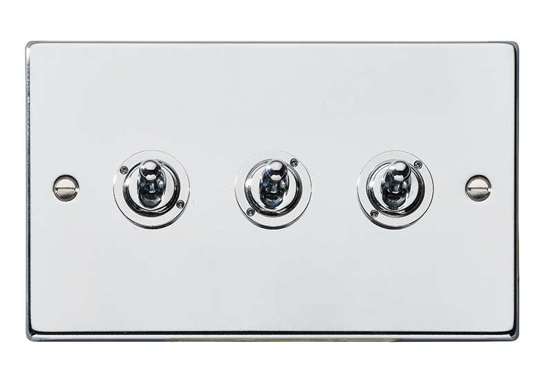 Hartland Bright Chrome 3 gang 20AX 2 Way Toggle Bright Chrome