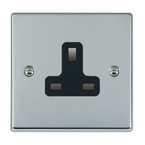 Hartland Bright Chrome 1 gang 13A Unswitched Socket Black
