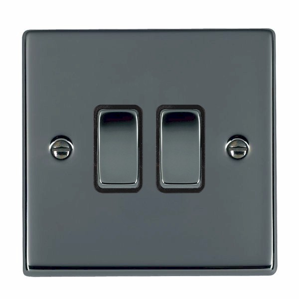 Hartland Black Nickel 2 gang 10AX 2 Way Rocker Black Nickel/Black