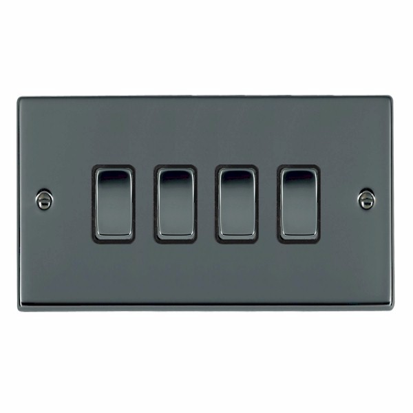 Hartland Black Nickel 4 gang 10AX 2 Way Rocker Black Nickel/Black