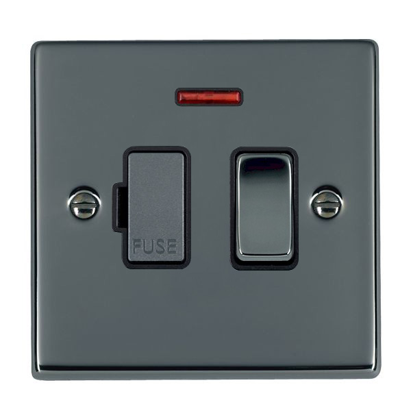 Hartland Black Nickel 1 gang 13A Double Pole Fused Spur and Neon Black Nickel/Black