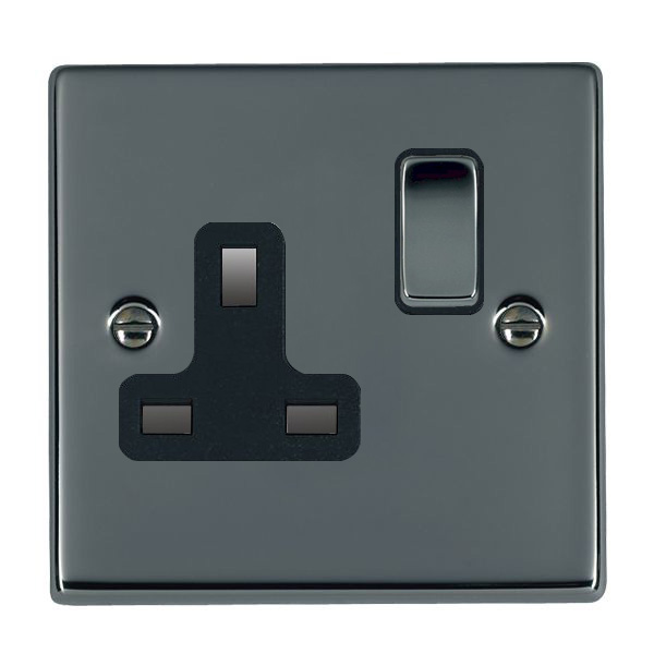 Hartland Black Nickel 1 gang 13A Double Pole Switched Socket Black Nickel/Black