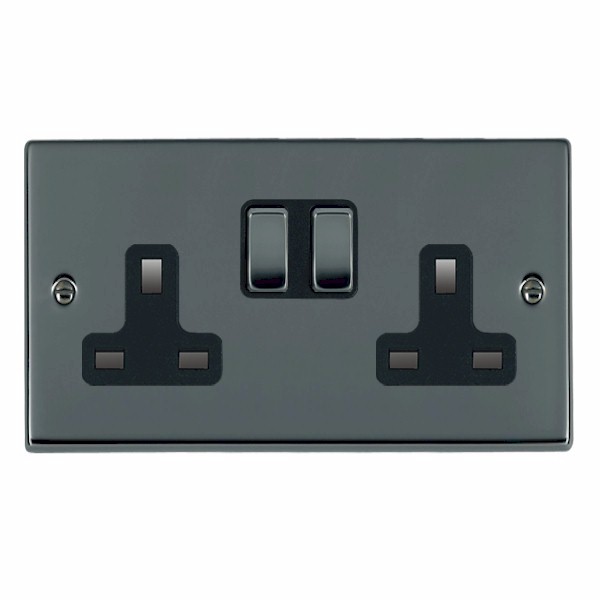 Hartland Black Nickel 2 gang 13A Double Pole Switched Socket Black Nickel/Black